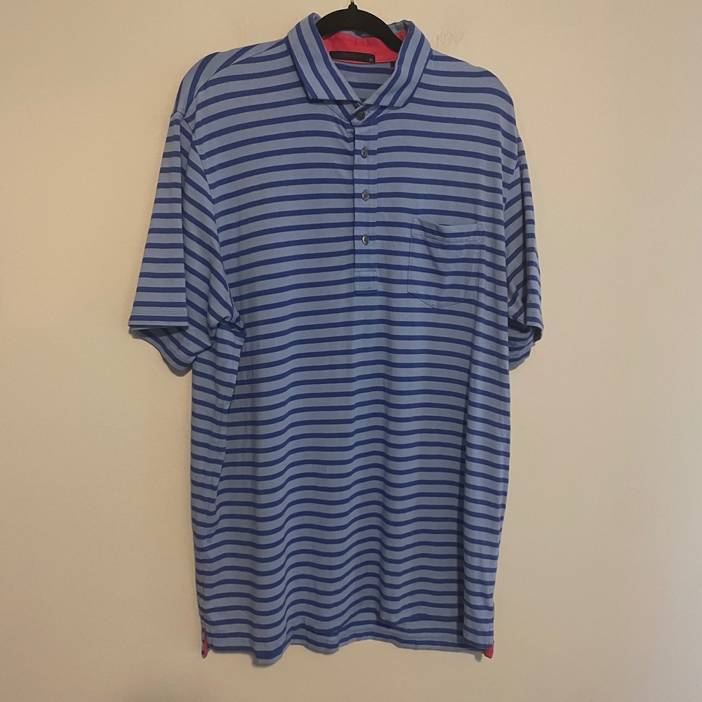 Greyson Polo shirt blue striped XL performance golf preppy pickleball classic
